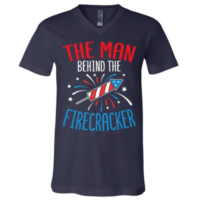 Funny 4th Of July Baby Shower The Man Behind The Firecracker V-Neck T-Shirt