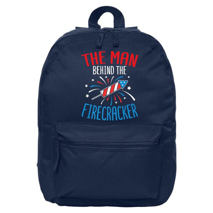 Funny 4th Of July Baby Shower The Man Behind The Firecracker 16 in Basic Backpack