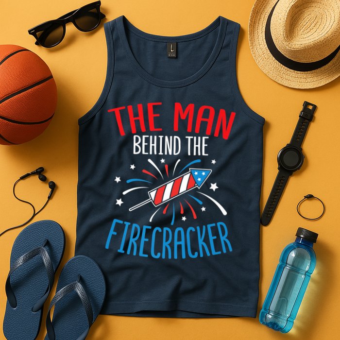 Funny 4th Of July Baby Shower The Man Behind The Firecracker Tank Top