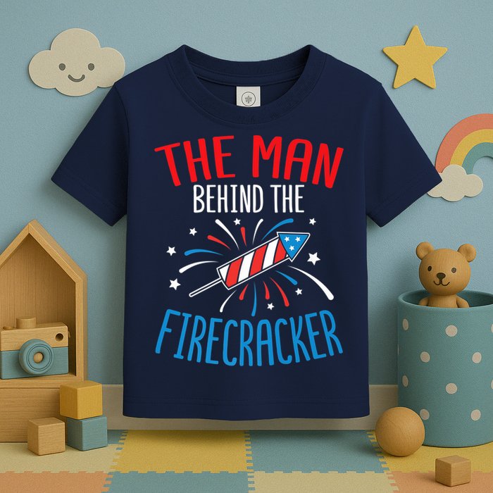 Funny 4th Of July Baby Shower The Man Behind The Firecracker Toddler T-Shirt