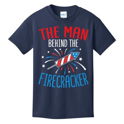 Funny 4th Of July Baby Shower The Man Behind The Firecracker Kids T-Shirt