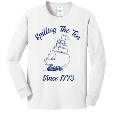 Fun 4th Of July Spilling The Tea Since 1773 History Teacher Kids Long Sleeve Shirt