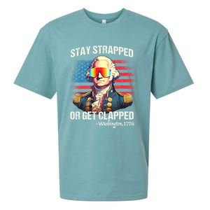 Funny 4th Of July Washington Stay Strapped Get Clapped Sueded Cloud Jersey T-Shirt