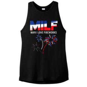 Funny 4th of July shirt MILF Man I Love Fireworks USA Flag Ladies PosiCharge Tri-Blend Wicking Tank