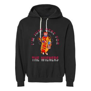 Funny 4th Of July Im Just Here For The Wieners Hot Dogs Garment-Dyed Fleece Hoodie