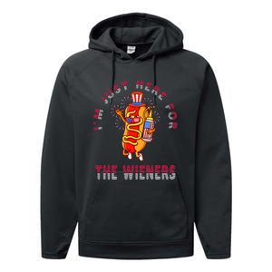 Funny 4th Of July Im Just Here For The Wieners Hot Dogs Performance Fleece Hoodie