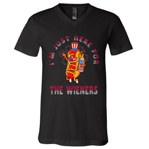 Funny 4th Of July Im Just Here For The Wieners Hot Dogs V-Neck T-Shirt