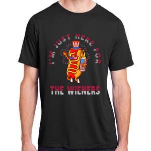 Funny 4th Of July Im Just Here For The Wieners Hot Dogs Adult ChromaSoft Performance T-Shirt