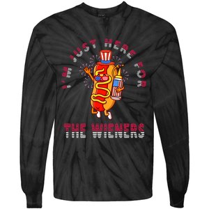 Funny 4th Of July Im Just Here For The Wieners Hot Dogs Tie-Dye Long Sleeve Shirt