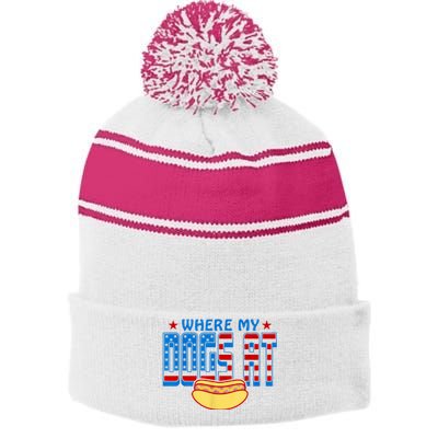 Funny 4th Of July Humor Hot Dog Lover Stripe Pom Pom Beanie