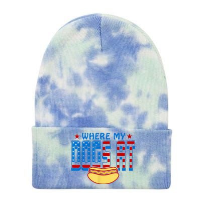 Funny 4th Of July Humor Hot Dog Lover Tie Dye 12in Knit Beanie