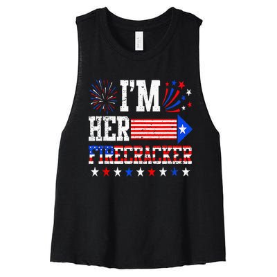 Funny 4th Of July Us Flag Couples Im Her Firecracker Women's Racerback Cropped Tank