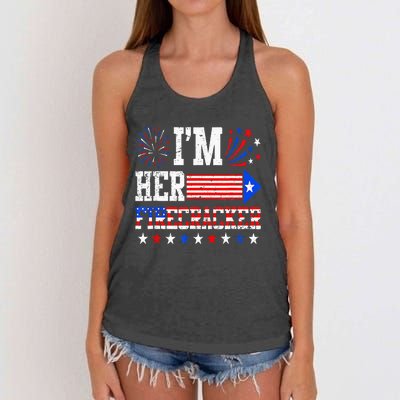 Funny 4th Of July Us Flag Couples Im Her Firecracker Women's Knotted Racerback Tank