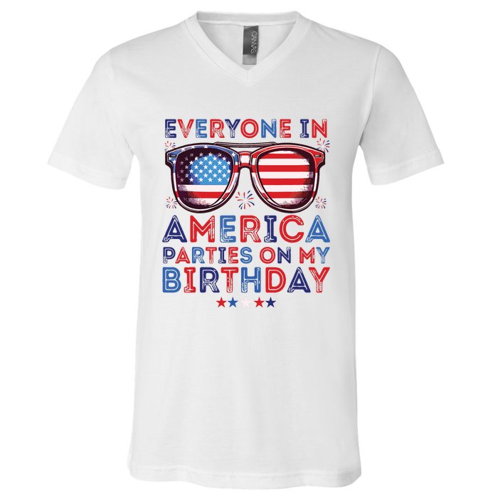 Funny 4th Of July Birthday Independence Day V-Neck T-Shirt