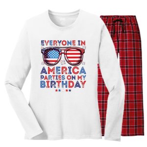 Funny 4th Of July Birthday Independence Day Women's Long Sleeve Flannel Pajama Set 