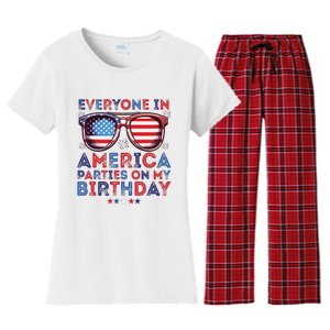 Funny 4th Of July Birthday Independence Day Women's Flannel Pajama Set