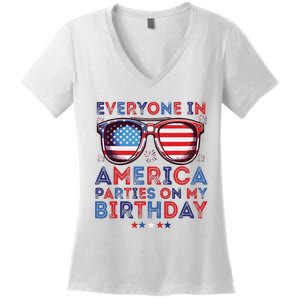 Funny 4th Of July Birthday Independence Day Women's V-Neck T-Shirt