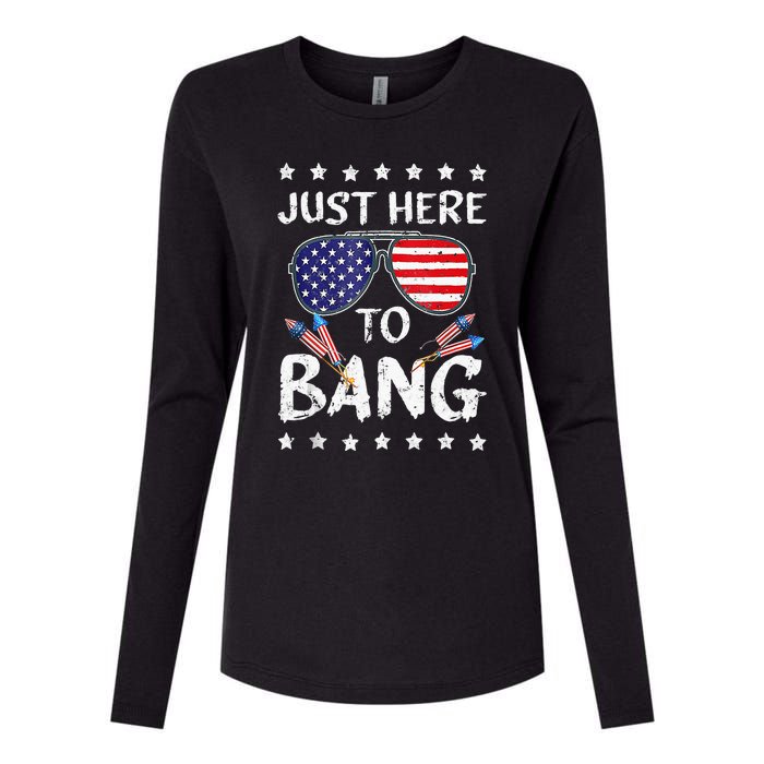 Funny 4th Of July Im Just Here To Bang USA Flag Sunglasses Womens Cotton Relaxed Long Sleeve T-Shirt