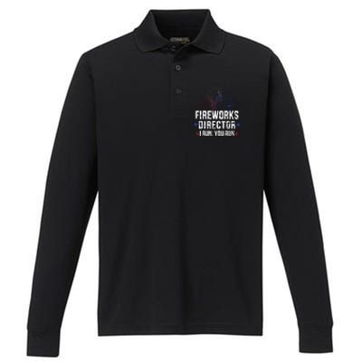 Funny 4th Of July Fireworks Director I Run You Run Performance Long Sleeve Polo