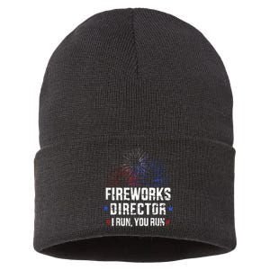 Funny 4th Of July Fireworks Director I Run You Run Sustainable Knit Beanie