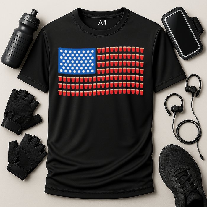 Funny 4th Of July Beer Pong American Flag Performance Shirt