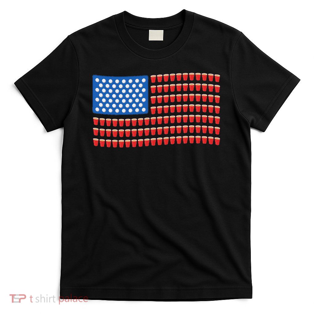 Funny 4th Of July Beer Pong American Flag T-Shirt