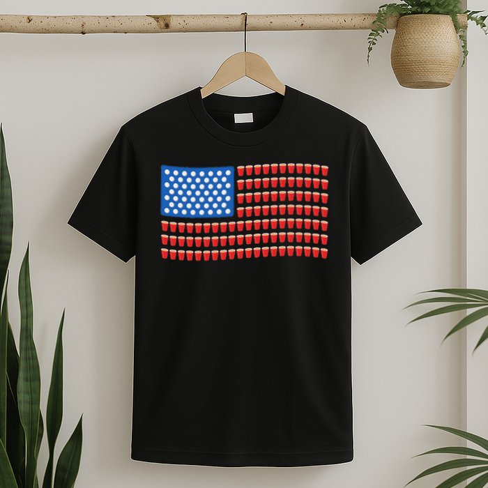 Funny 4th Of July Beer Pong American Flag T-Shirt