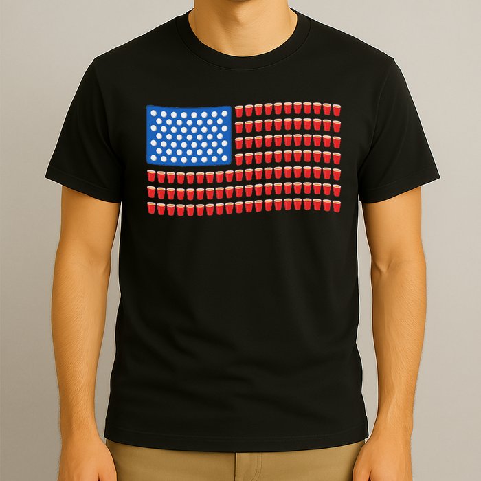 Funny 4th Of July Beer Pong American Flag T-Shirt