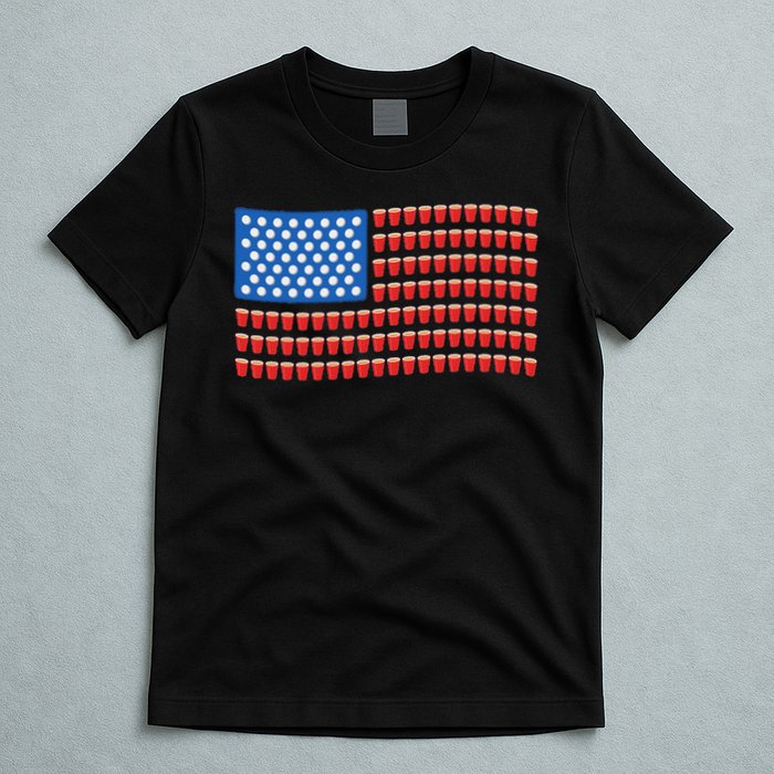 Funny 4th Of July Beer Pong American Flag T-Shirt