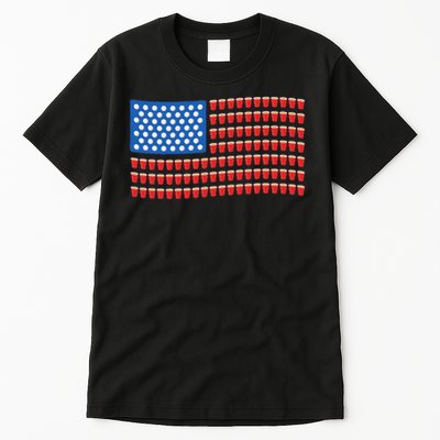 Funny 4th Of July Beer Pong American Flag Tall T-Shirt