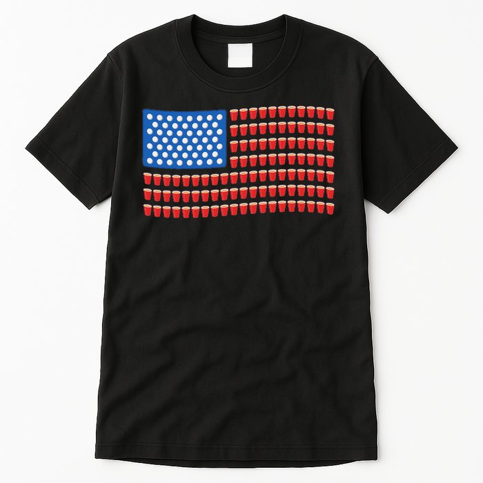 Funny 4th Of July Beer Pong American Flag Tall T-Shirt