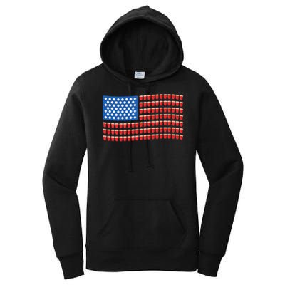 Funny 4th Of July Beer Pong American Flag Women's Pullover Hoodie
