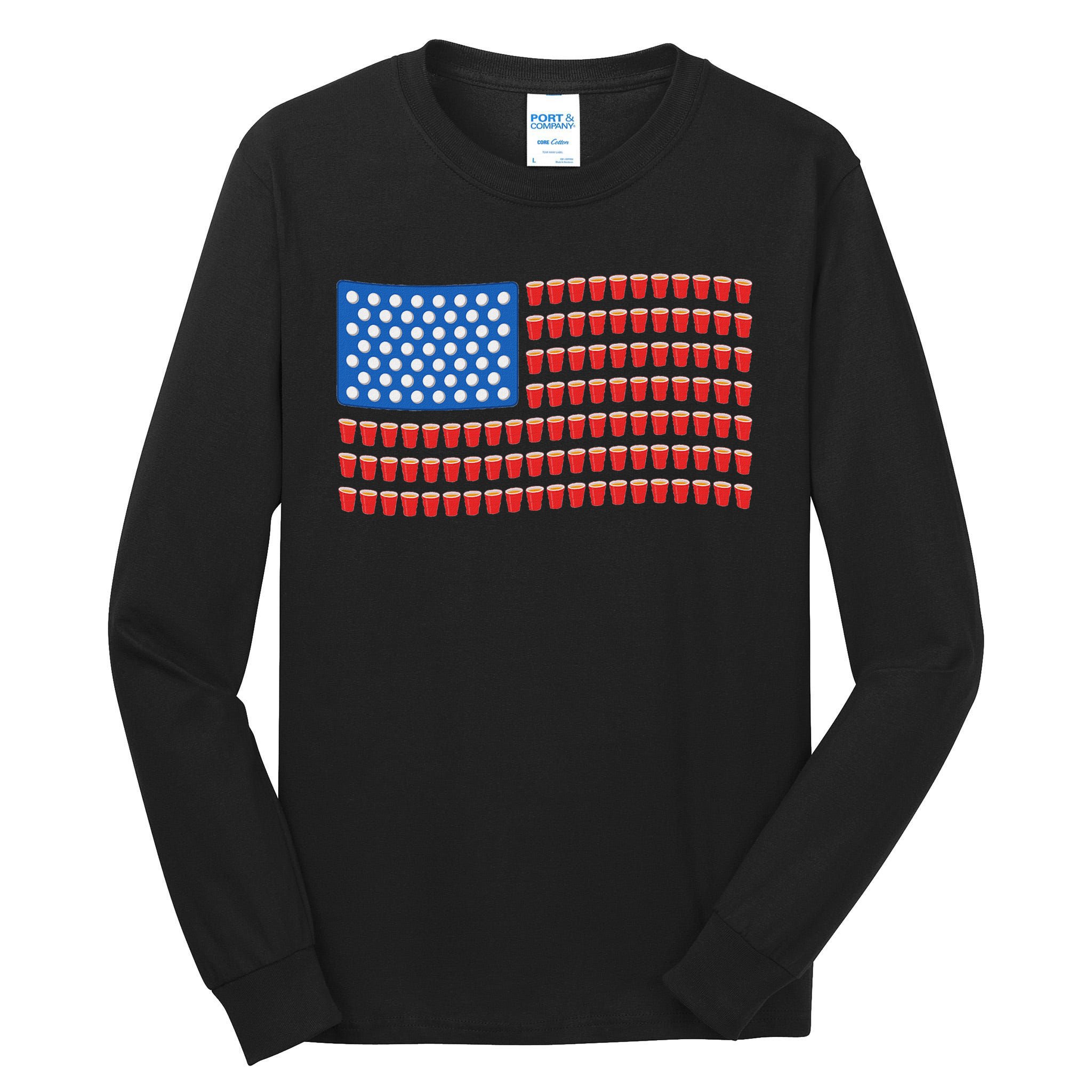 Funny 4th Of July Beer Pong American Flag Tall Long Sleeve T-Shirt