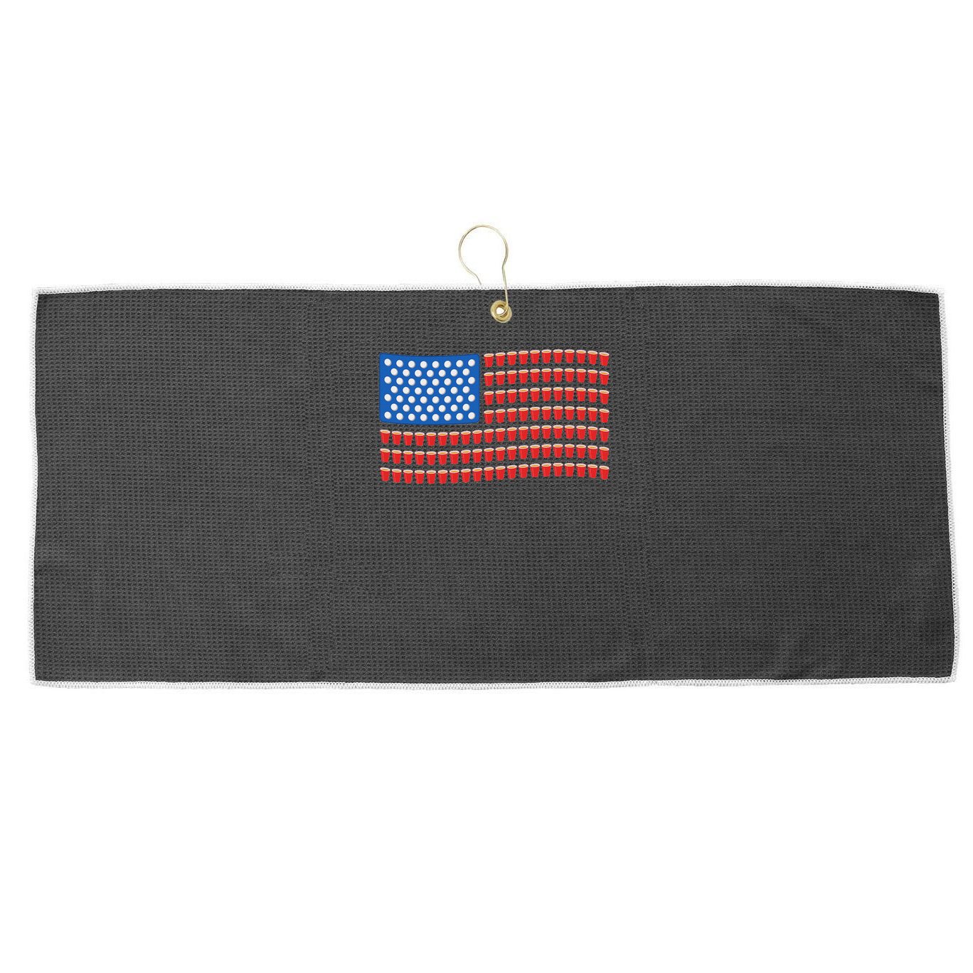 Funny 4th Of July Beer Pong American Flag Large Microfiber Waffle Golf Towel