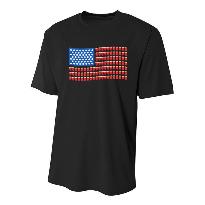 Funny 4th Of July Beer Pong American Flag Youth Performance Sprint T-Shirt
