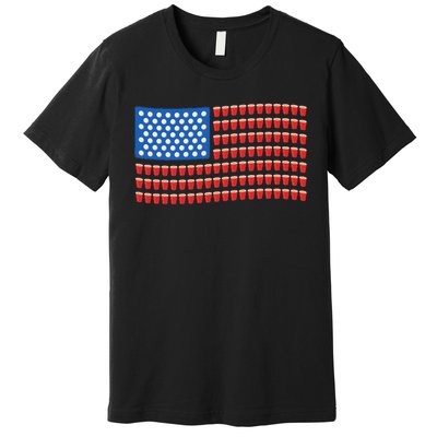 Funny 4th Of July Beer Pong American Flag Premium T-Shirt