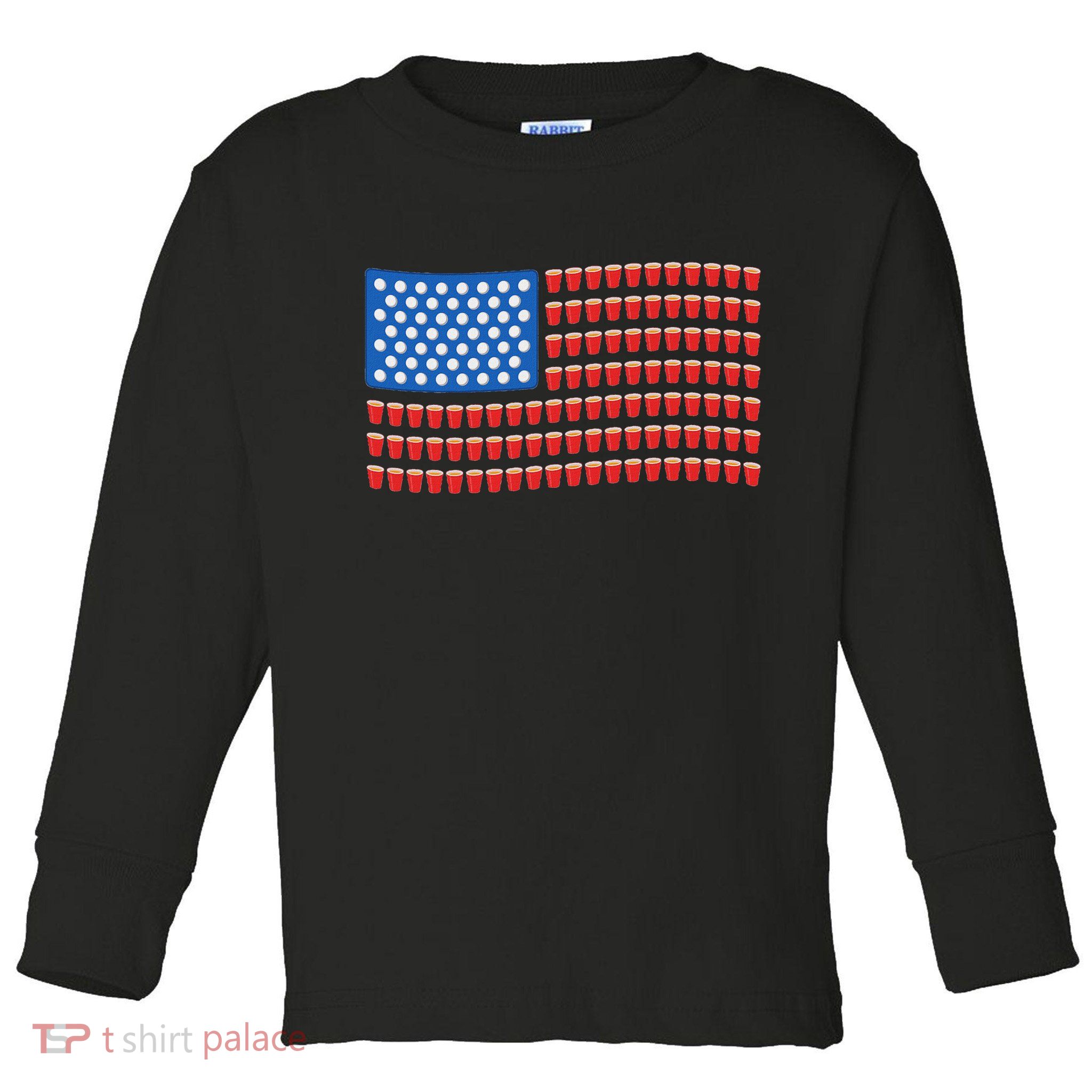 Funny 4th Of July Beer Pong American Flag Toddler Long Sleeve Shirt