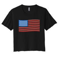 Funny 4th Of July Beer Pong American Flag Women's Crop Top Tee