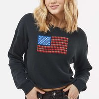 Funny 4th Of July Beer Pong American Flag Cropped Pullover Crew