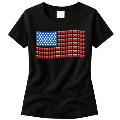 Funny 4th Of July Beer Pong American Flag Womens T-Shirt