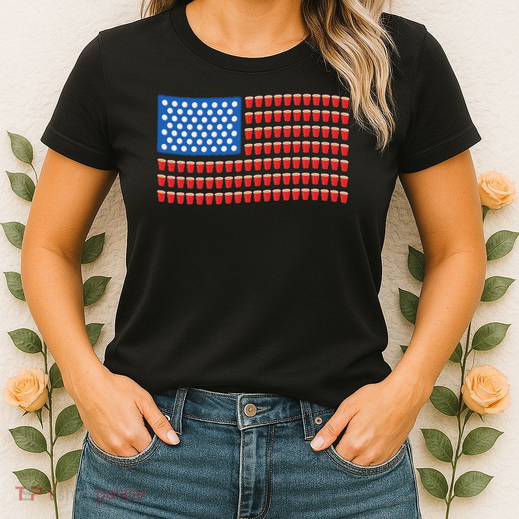 Funny 4th Of July Beer Pong American Flag Womens T-Shirt