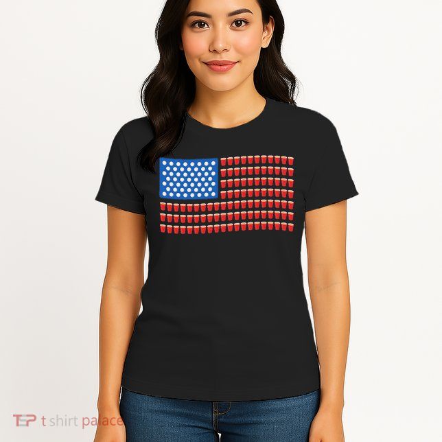 Funny 4th Of July Beer Pong American Flag Womens T-Shirt