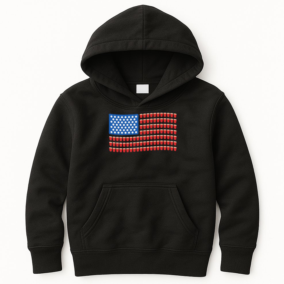 Funny 4th Of July Beer Pong American Flag Kids Hoodie