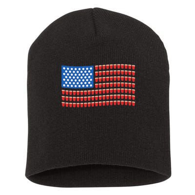 Funny 4th Of July Beer Pong American Flag Short Acrylic Beanie