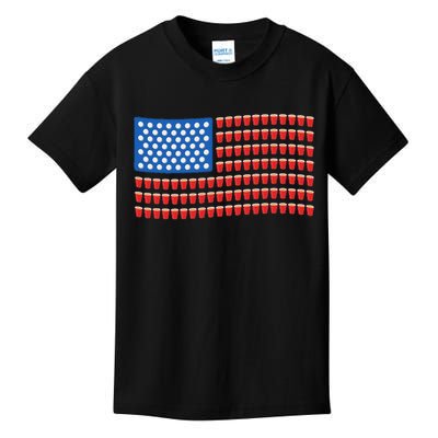 Funny 4th Of July Beer Pong American Flag Kids T-Shirt