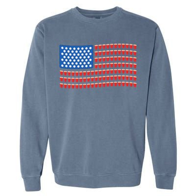 Funny 4th Of July Beer Pong American Flag Garment-Dyed Sweatshirt