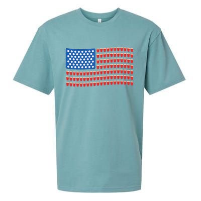 Funny 4th Of July Beer Pong American Flag Sueded Cloud Jersey T-Shirt