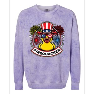 Firequacker 4th Of July Rubber Duck Usa Flag Colorblast Crewneck Sweatshirt