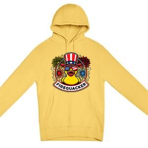 Firequacker 4th Of July Rubber Duck Usa Flag Premium Pullover Hoodie