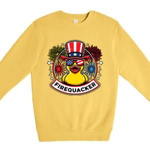 Firequacker 4th Of July Rubber Duck Usa Flag Premium Crewneck Sweatshirt